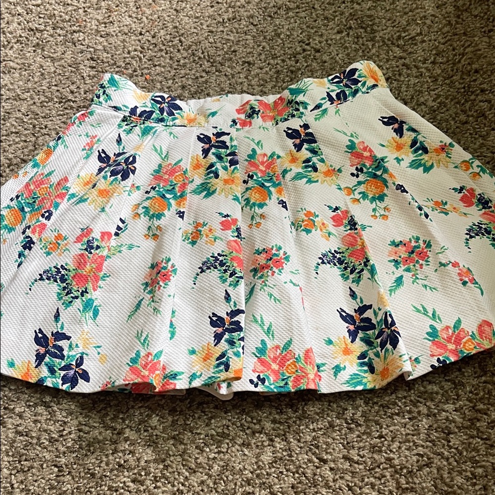 Janie and Jack Floral Print Skirt - White, Pink, Orange, Green
